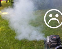 Petrol lawn mower creating smoke and causing pollution